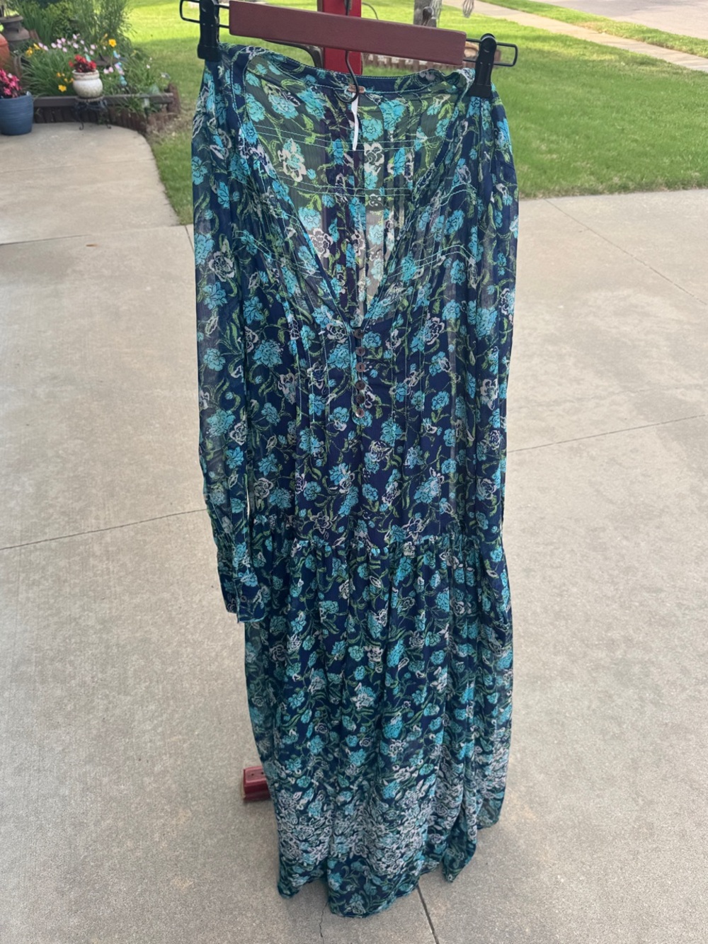 Free People Navy & Teal Floral Maxi Dress